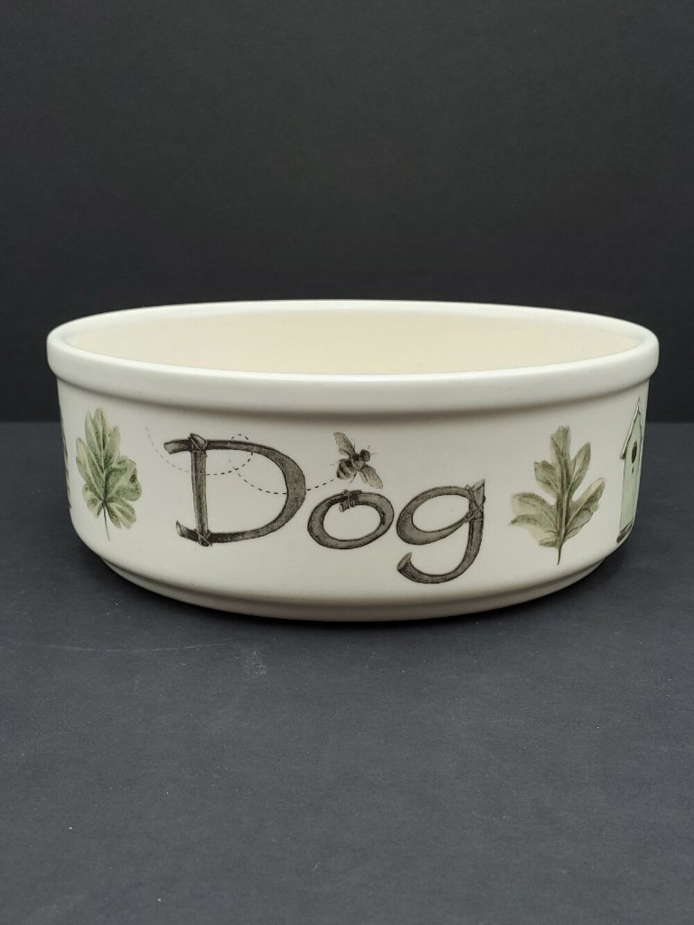 Pfaltzgraff Naturewood Dog Bowl Stoneware Garden Pattern Pet Food Water Dish